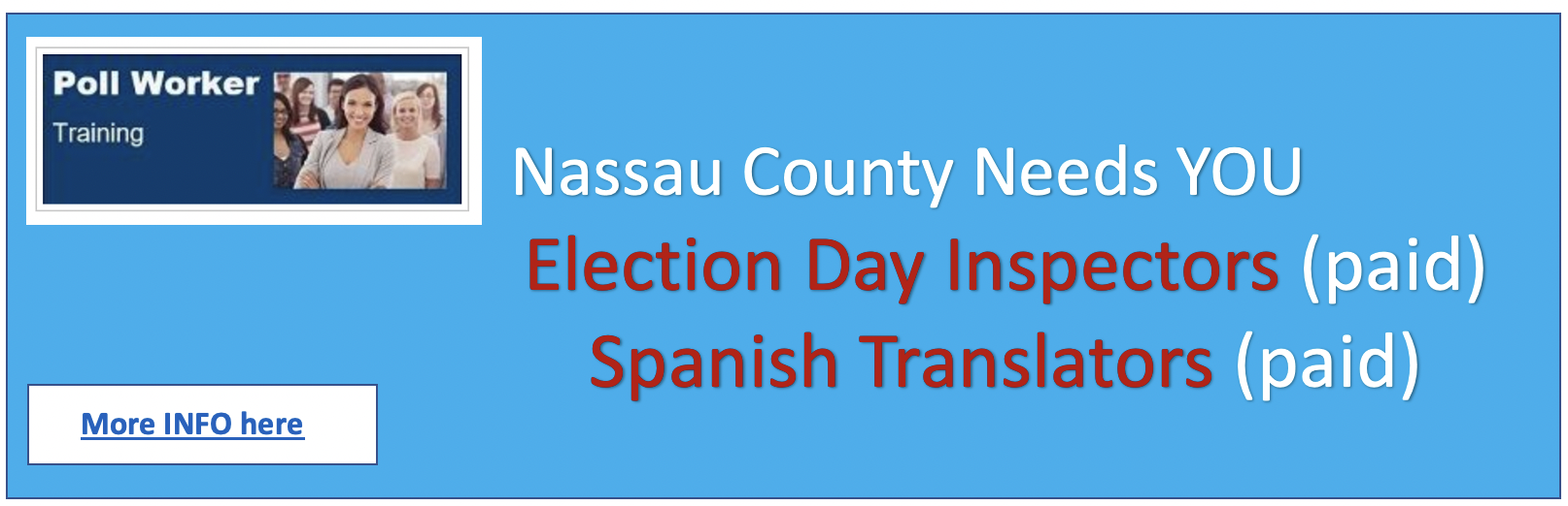Slider poll worker Needed in Nassau County