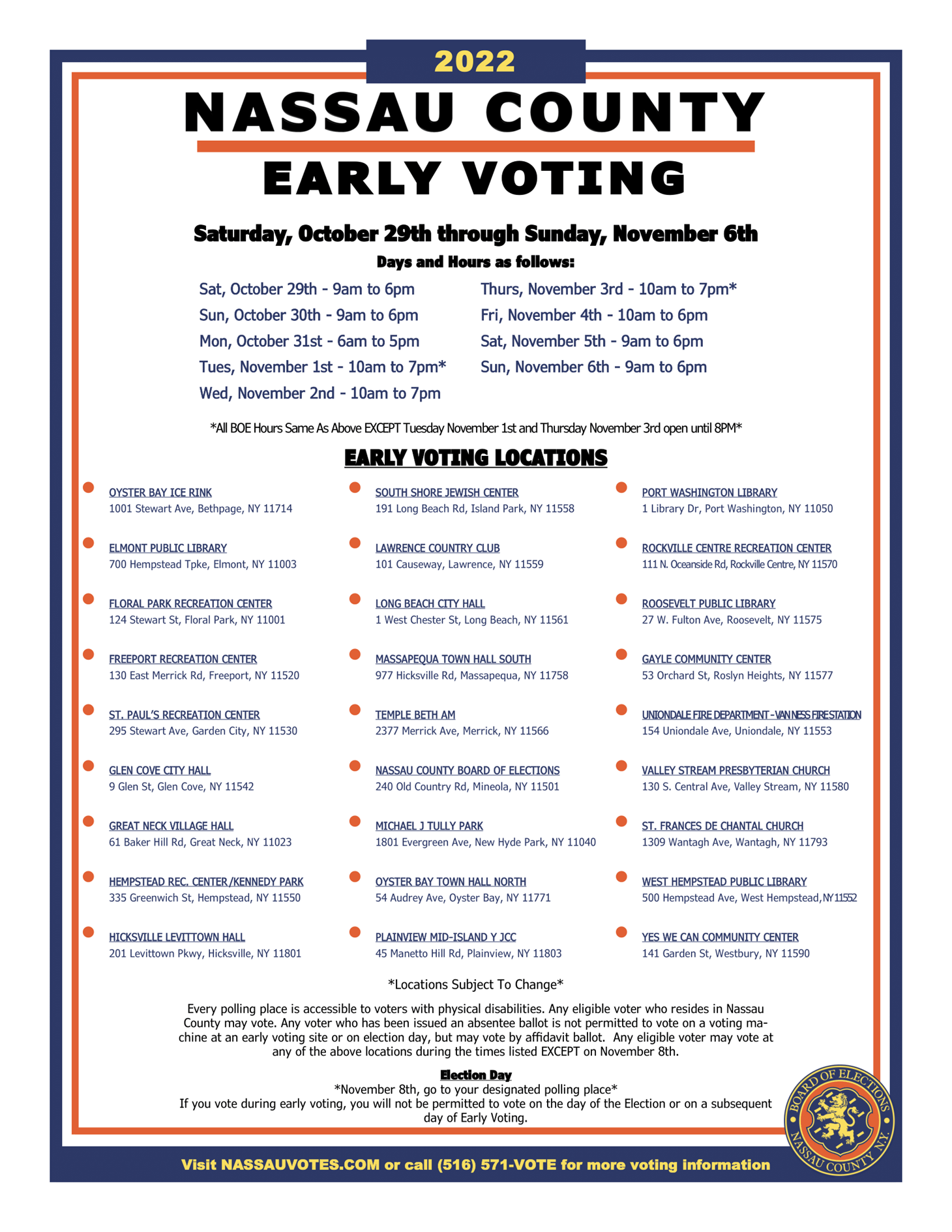 Nassau County Early Voting Locations
